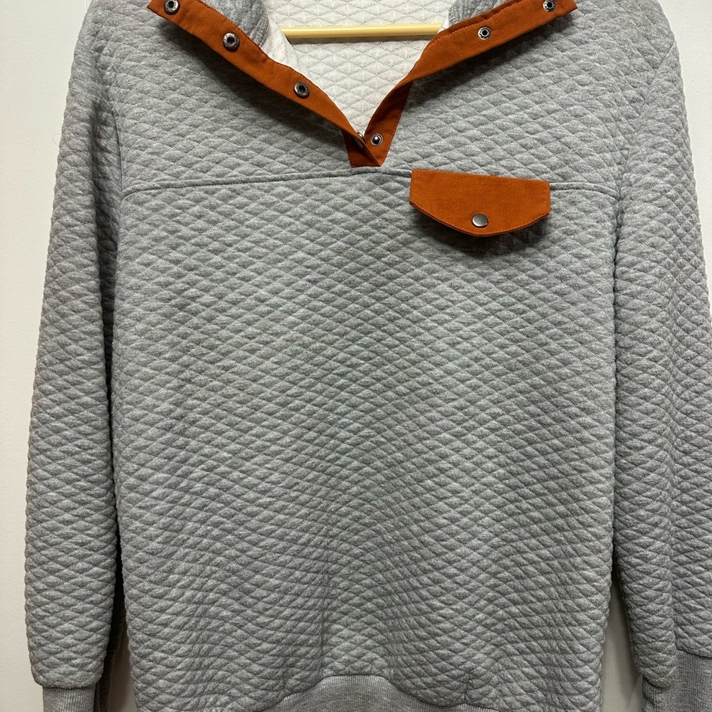 Gray Quilted Pullover with Orange Accents